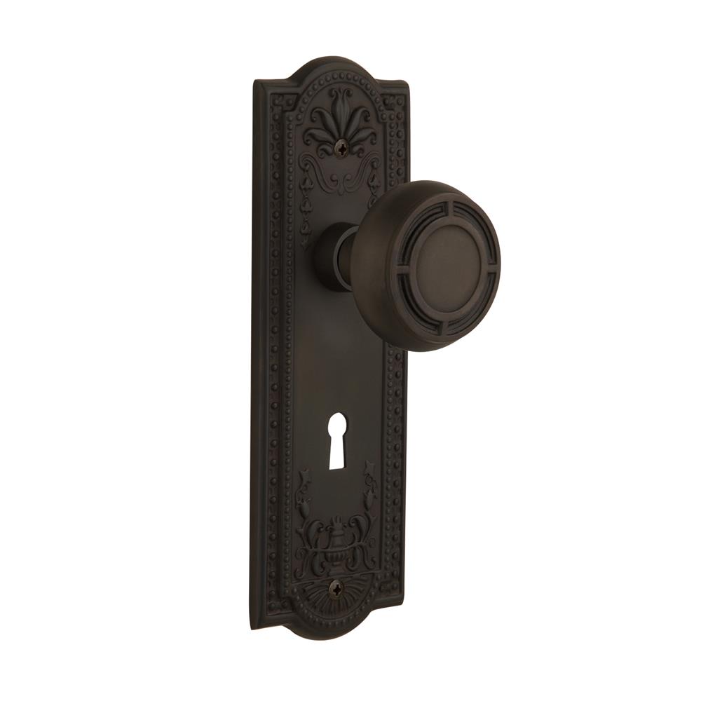 Nostalgic Warehouse 718405  Meadows Plate with Keyhole Privacy Mission Door Knob in Oil-Rubbed Bronze